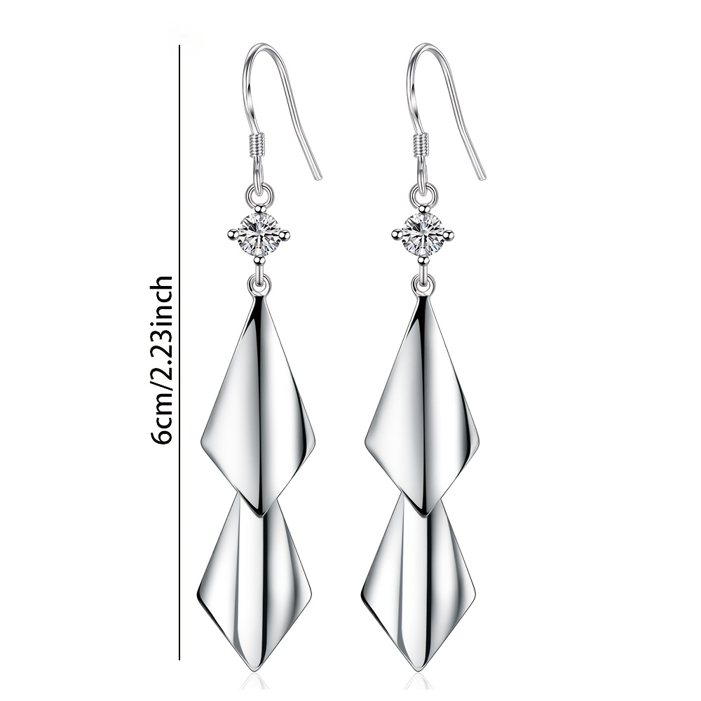 2pcs Women's S925 Sterling Silver Geometric Rhombus Drop Earrings